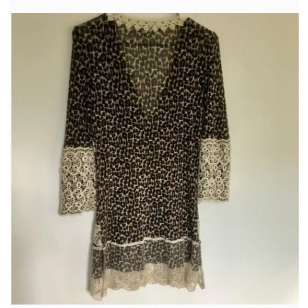 Vintage Passion Concept Leopard Lace Boho Tunic Top Womens Sz M Y2K - Picture 12 of 12